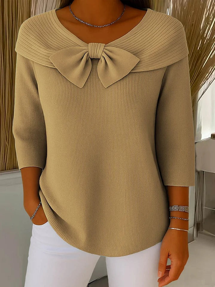 Giselle Bow Detail Ribbed Knit Sweater - view 3