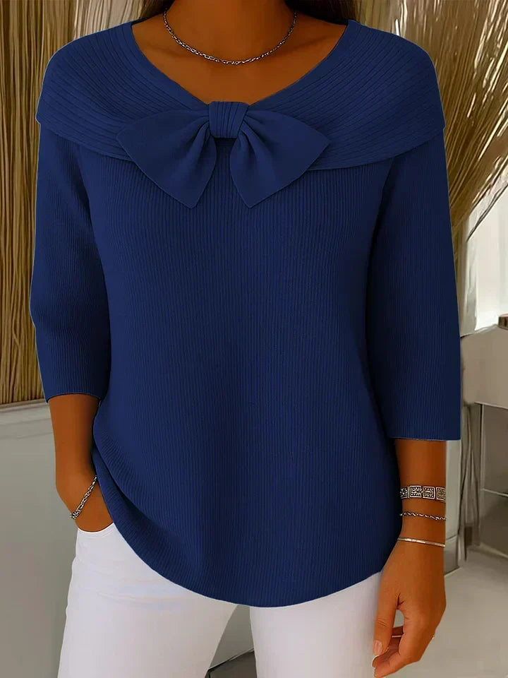 Giselle Bow Detail Ribbed Knit Sweater - view 5