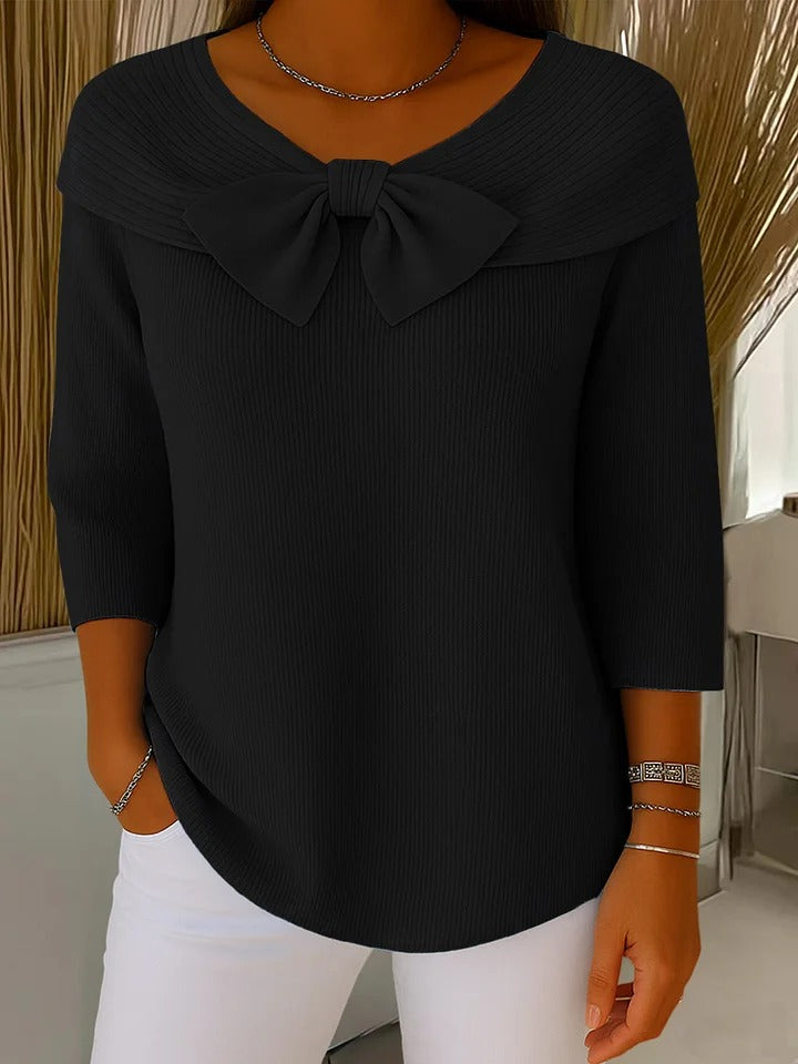 Giselle Bow Detail Ribbed Knit Sweater - view 6