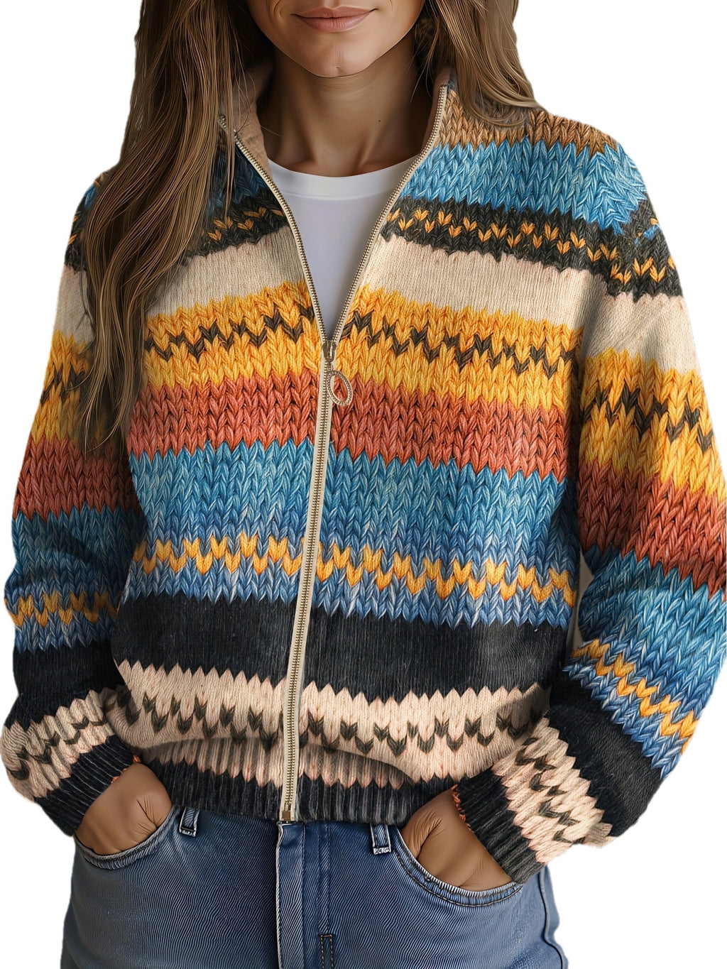 Greta Chevron Stripe Zip-Up Cardigan - view 2