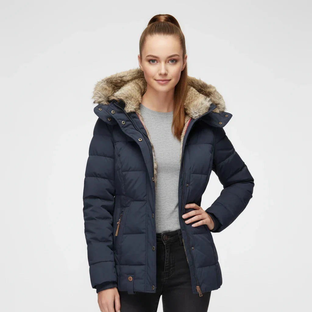 Greer | Button Front Faux Fur Trim Puffer Jacket - view 7
