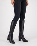 Women's knee high block heel boots with round toe and inner side zip