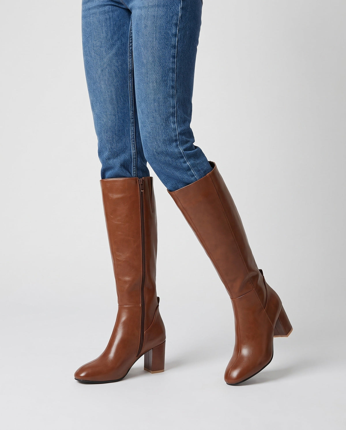 Women's knee high block heel boots with round toe and inner side zip - view 3