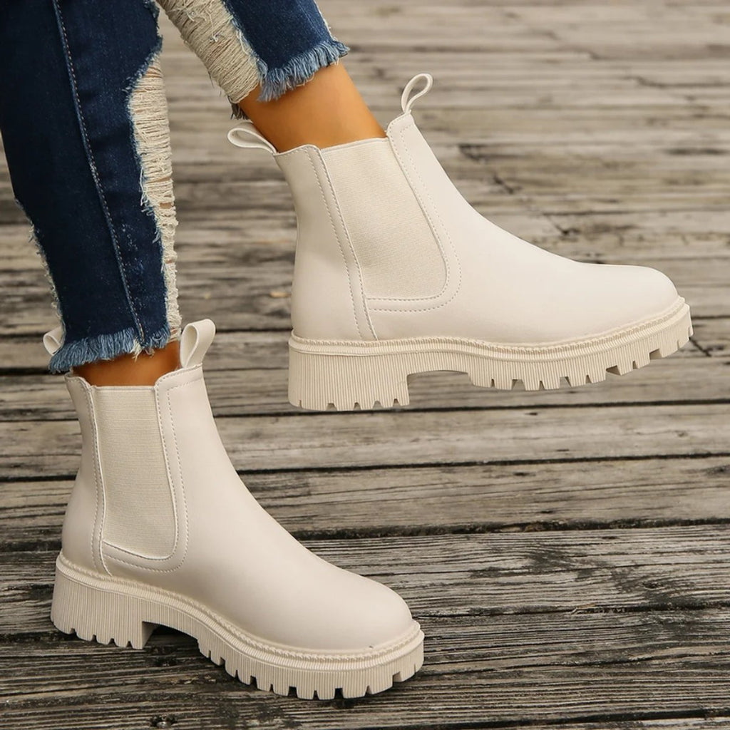 Women's Chelsea ankle boots in leather-look finish with lug sole and pull loops - view 10