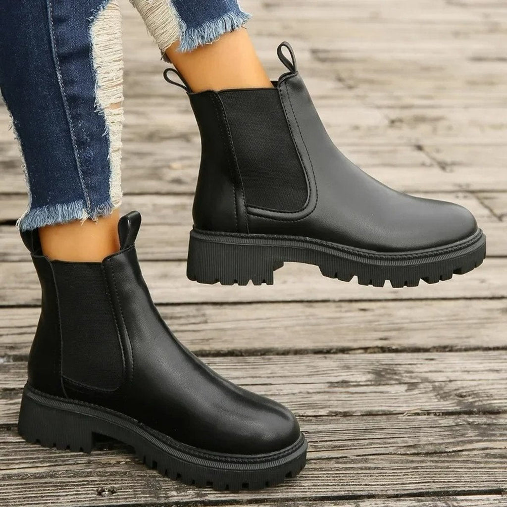 Women's Chelsea ankle boots in leather-look finish with lug sole and pull loops - view 2