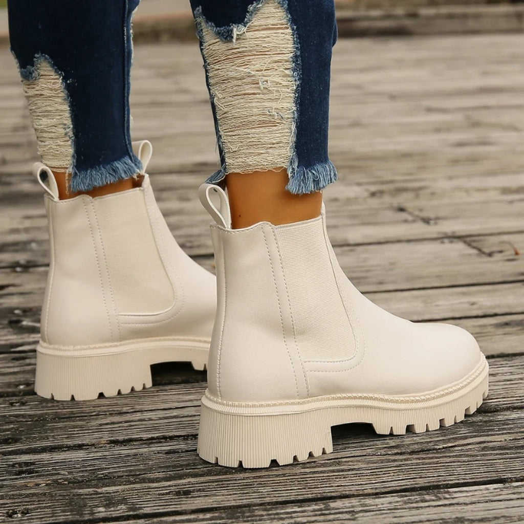 Women's Chelsea ankle boots in leather-look finish with lug sole and pull loops - view 8