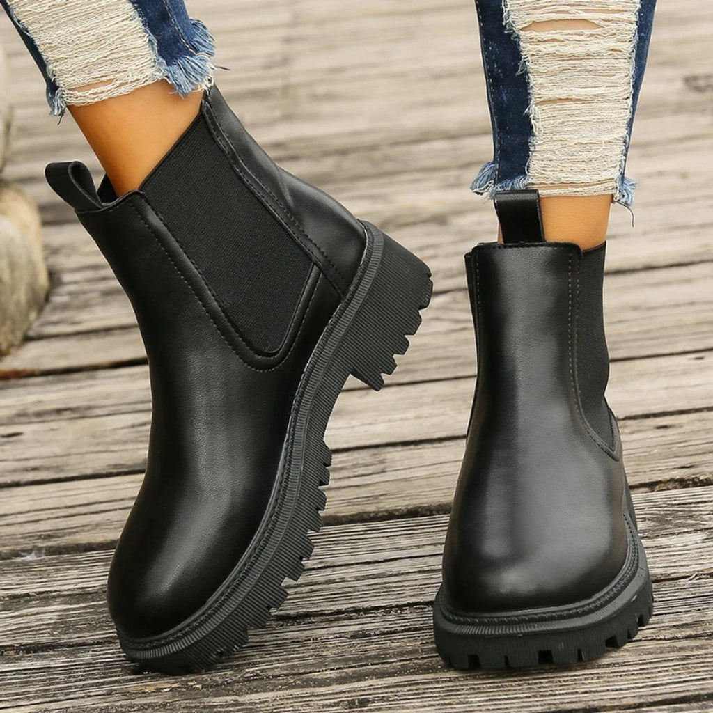 Women's Chelsea ankle boots in leather-look finish with lug sole and pull loops - view 9