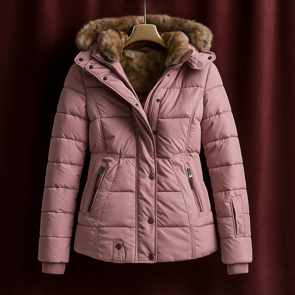 Faye | Channel Quilted Snap Front Puffer Jacket - front view