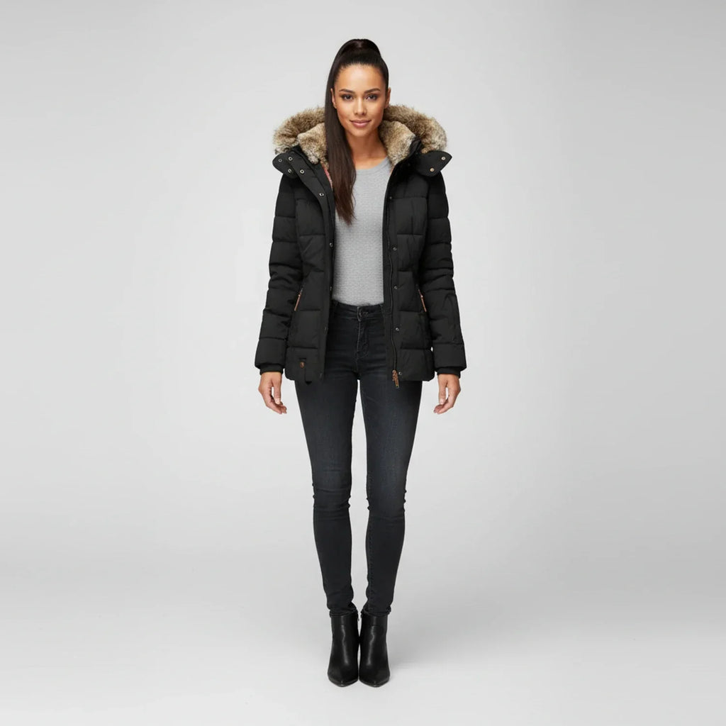 Greer | Button Front Faux Fur Trim Puffer Jacket - view 2