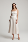 Camille — Square-Neck Satin Midi Dress
