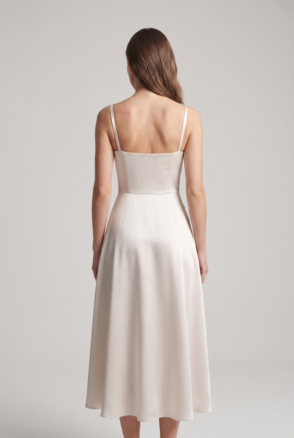 Camille — Square-Neck Satin Midi Dress