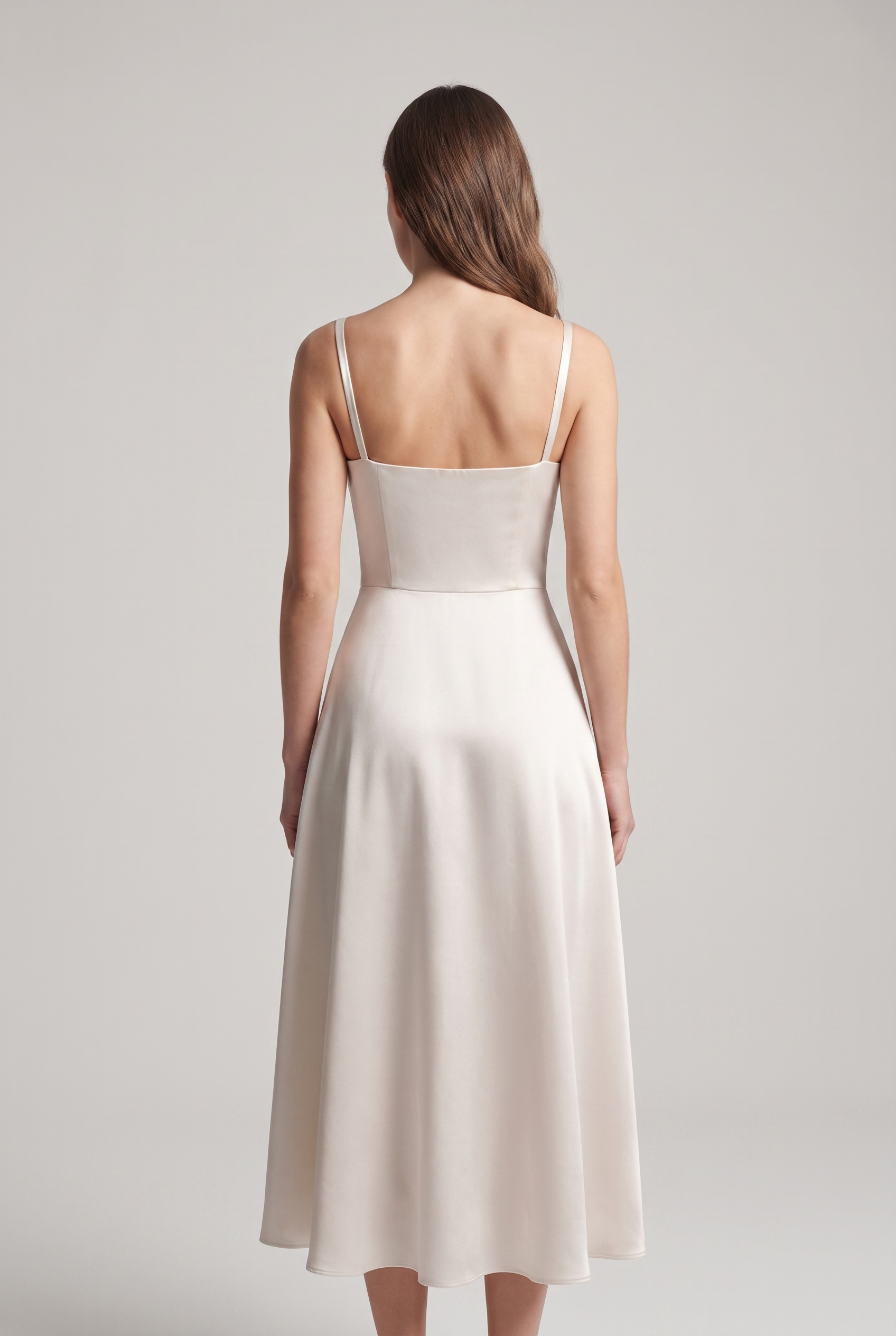 Camille — Square-Neck Satin Midi Dress