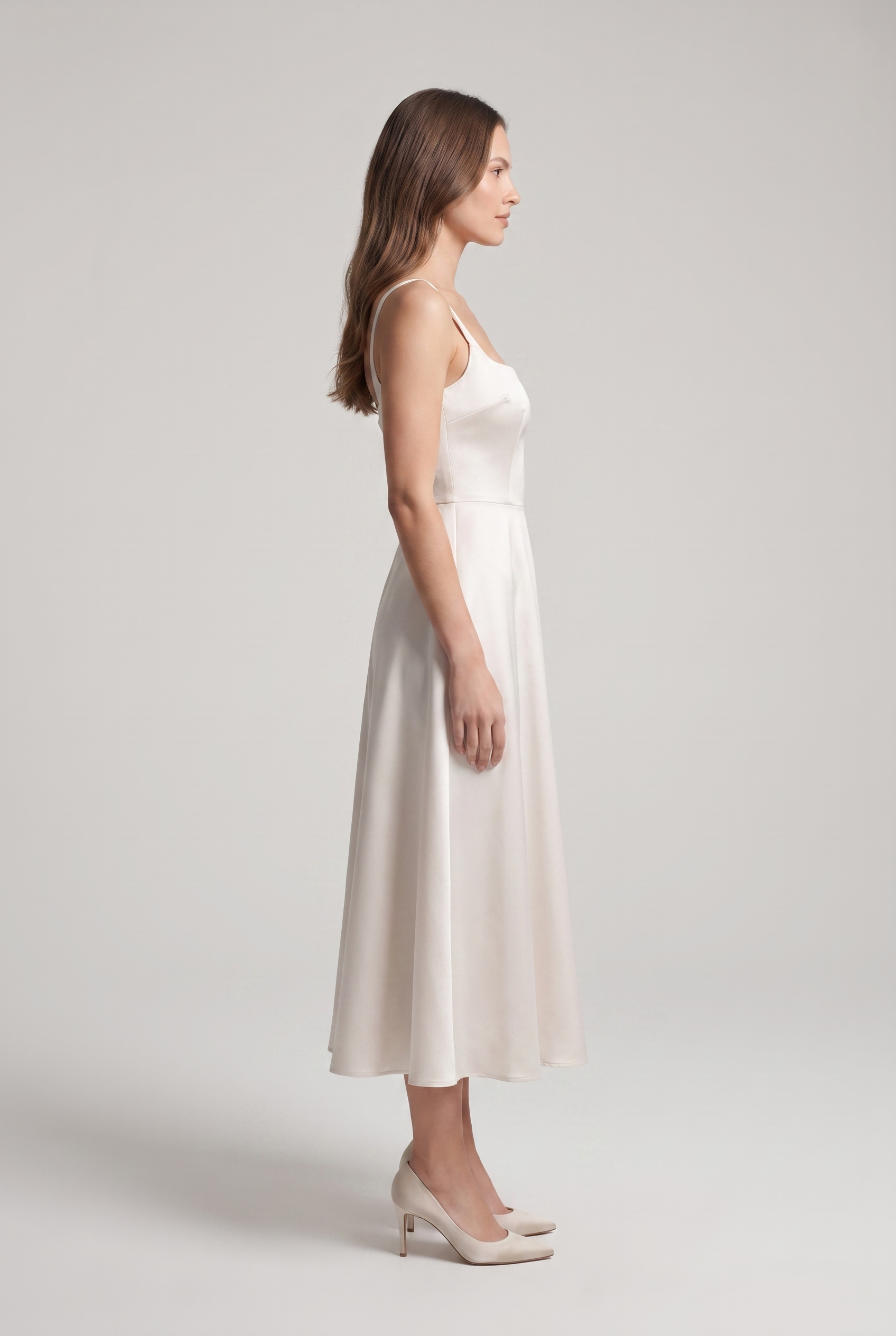 Camille — Square-Neck Satin Midi Dress