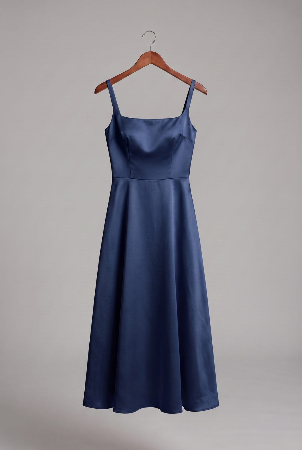 Camille — Square-Neck Satin Midi Dress