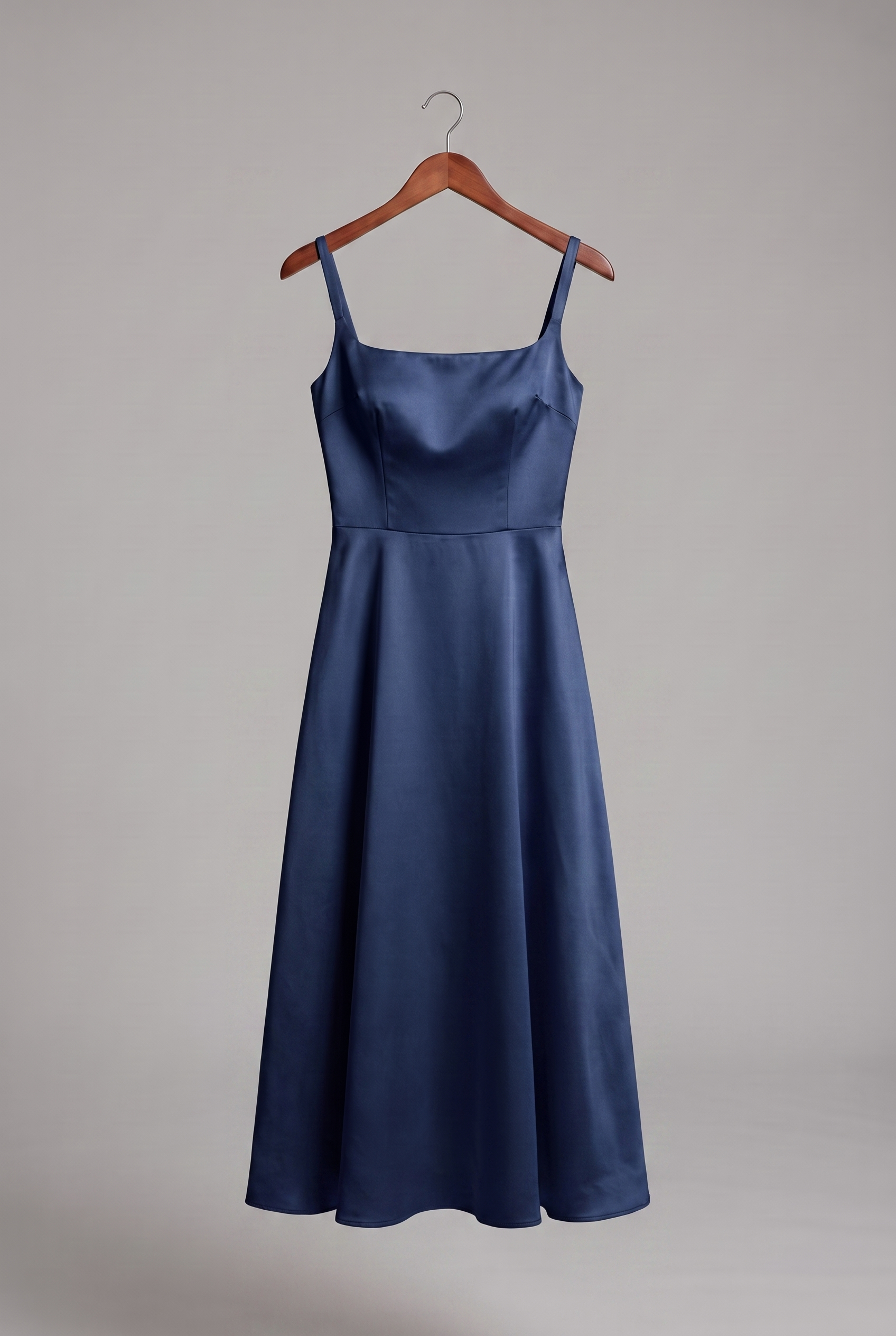 Camille — Square-Neck Satin Midi Dress