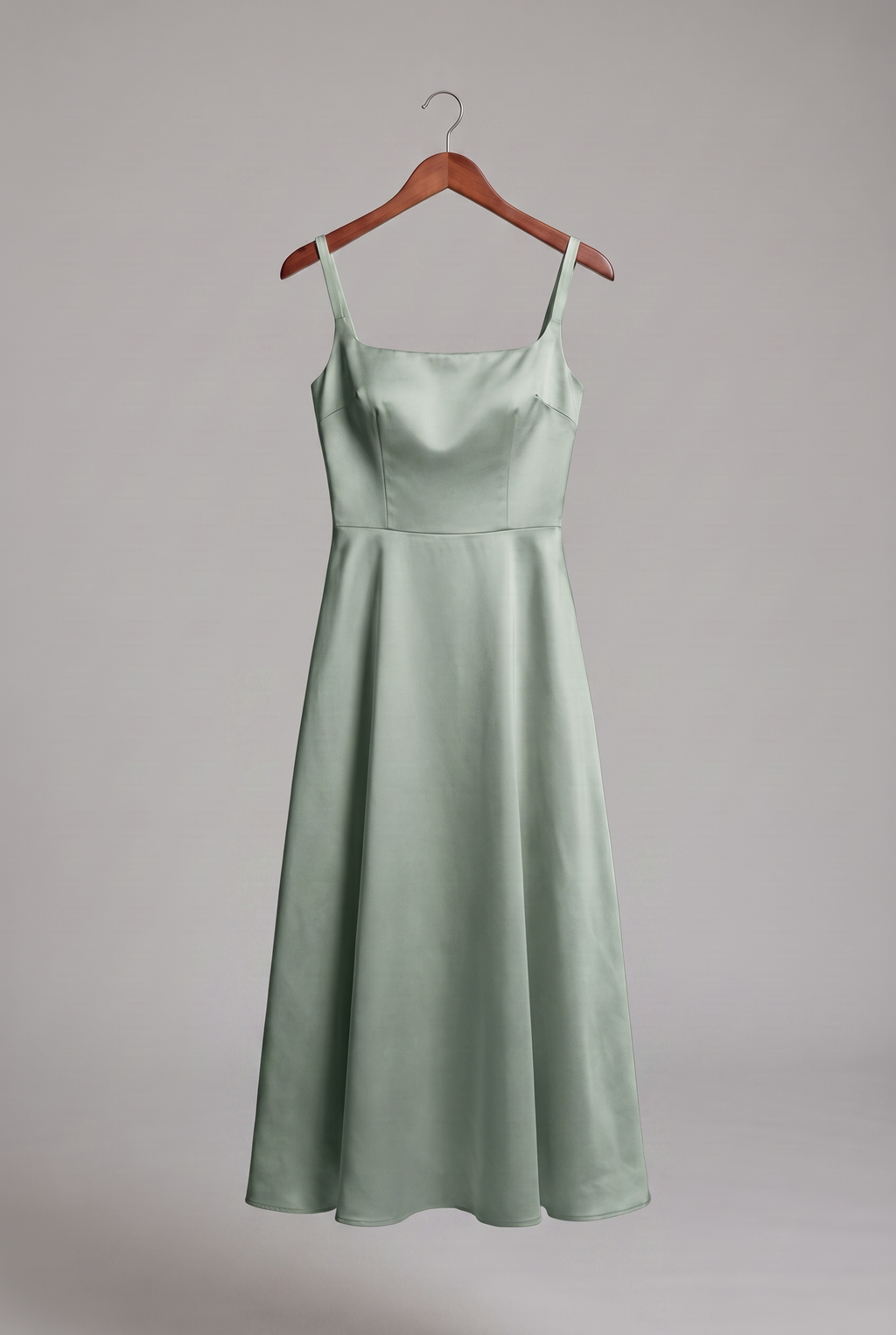 Camille — Square-Neck Satin Midi Dress