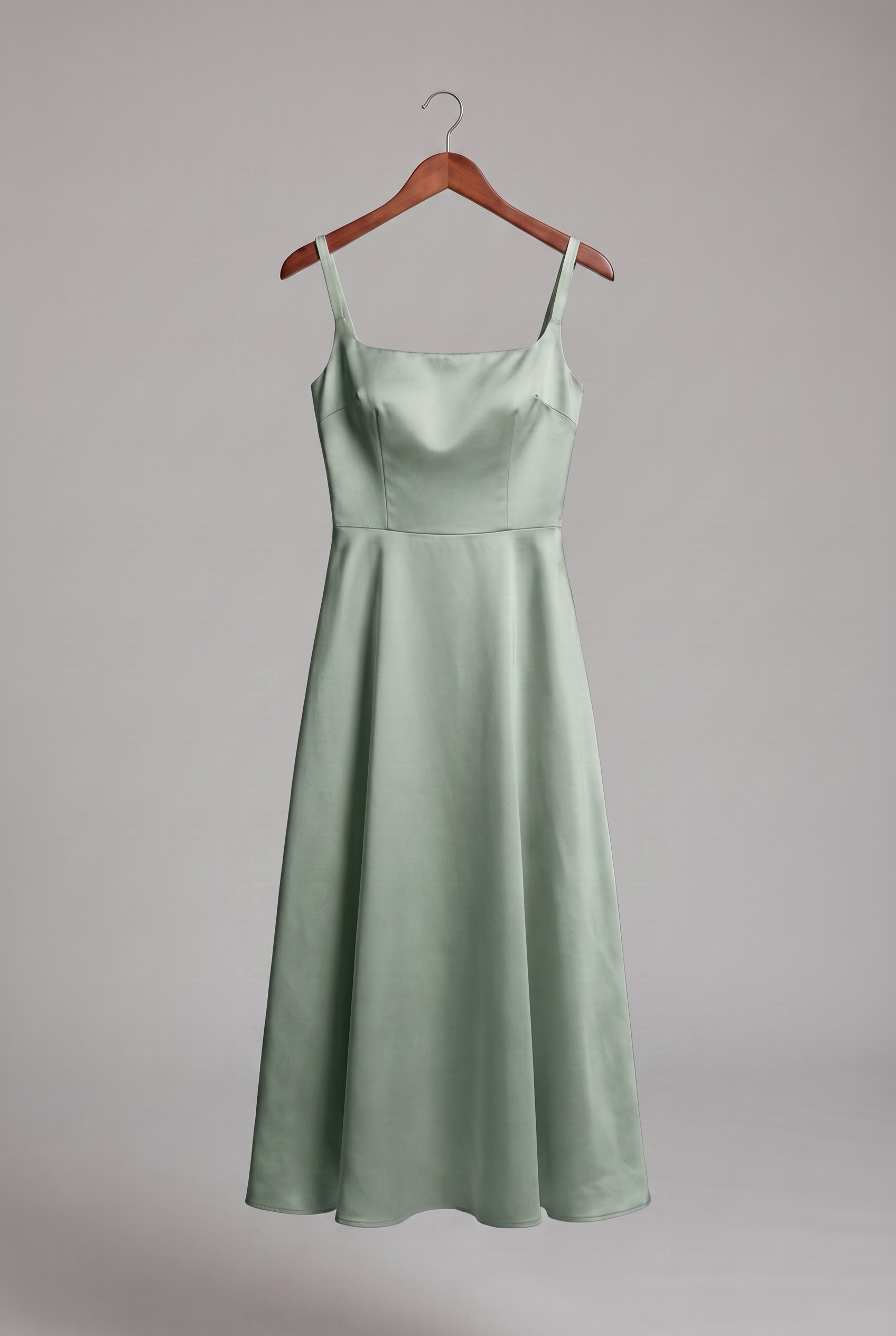 Camille — Square-Neck Satin Midi Dress