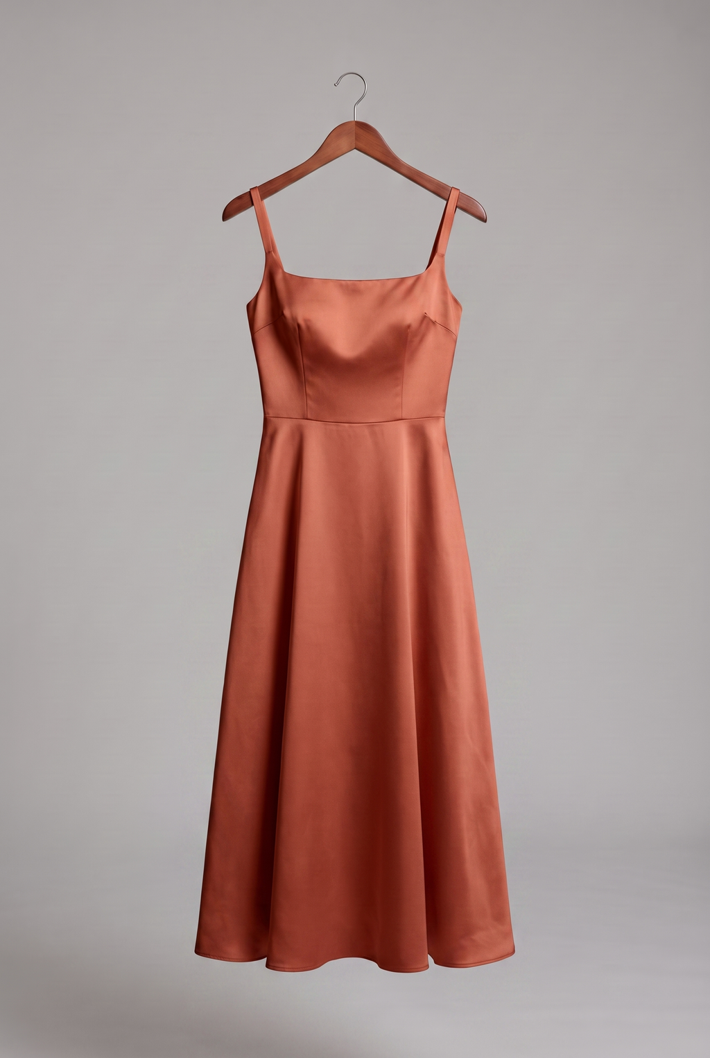 Camille — Square-Neck Satin Midi Dress