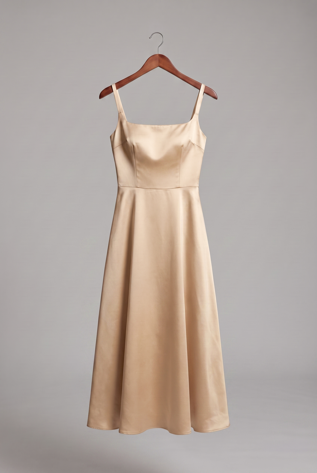 Camille — Square-Neck Satin Midi Dress