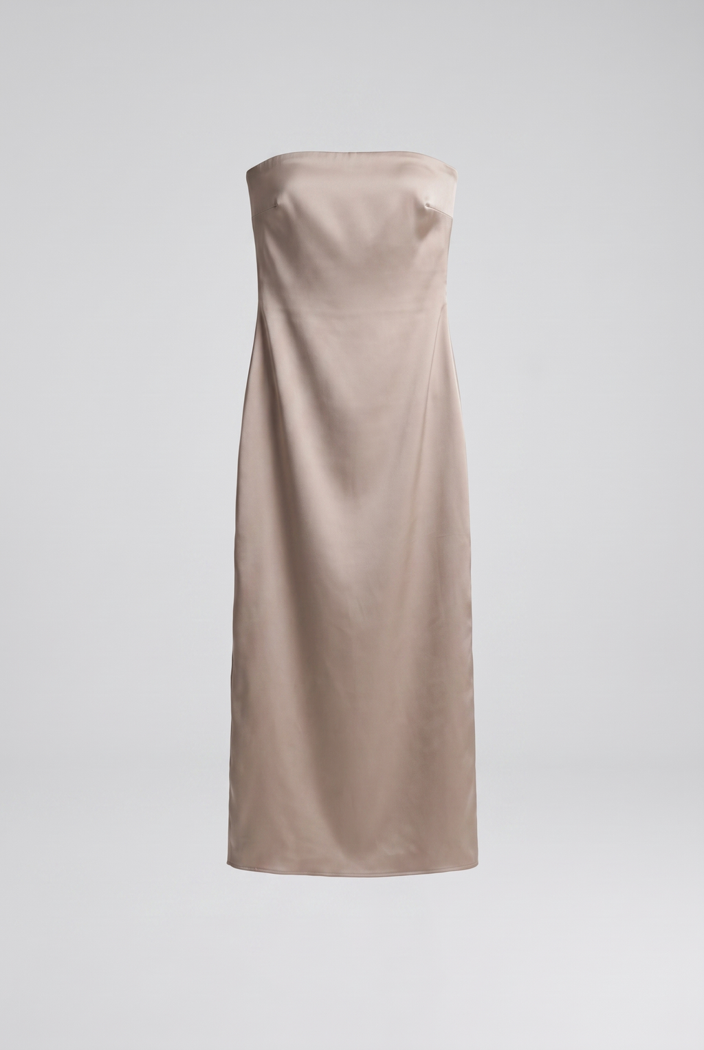 Adeline — Strapless Satin Column Midi Dress