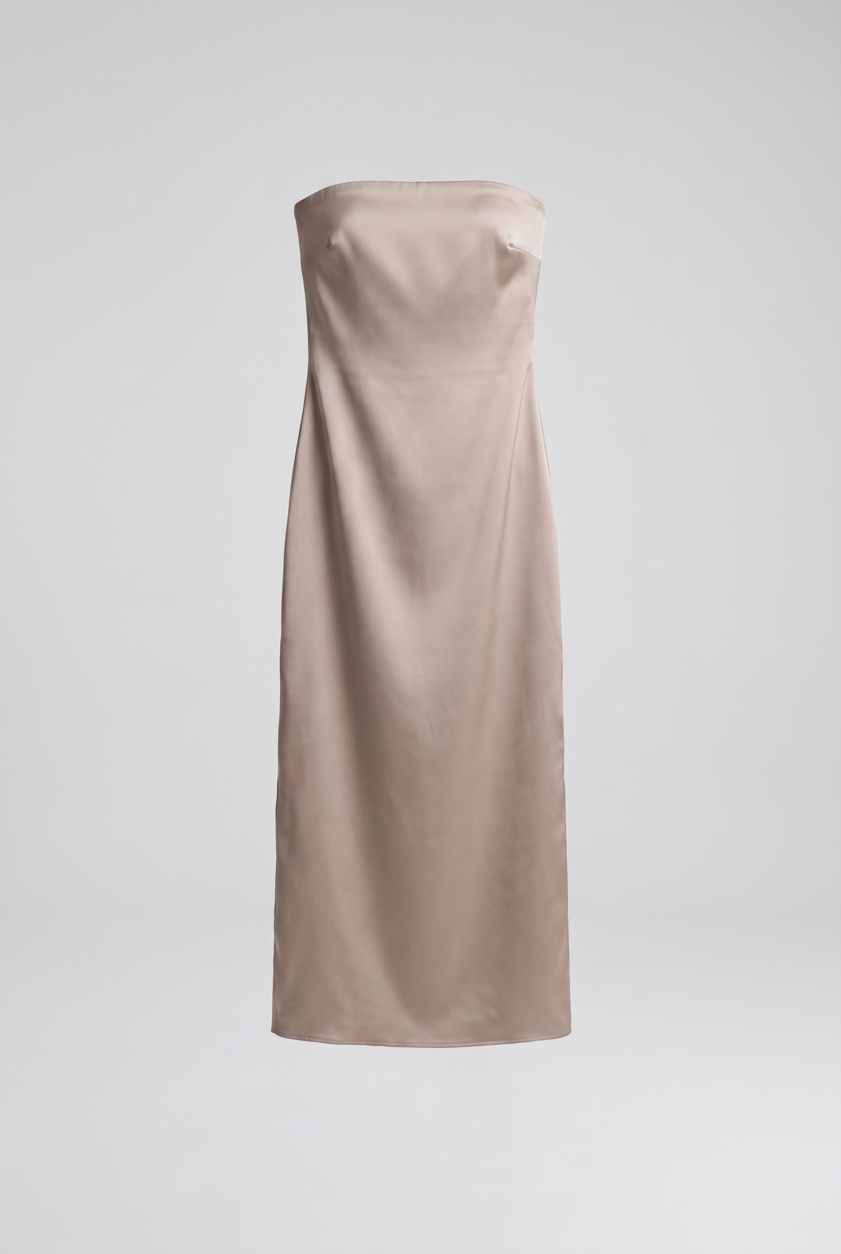 Adeline — Strapless Satin Column Midi Dress