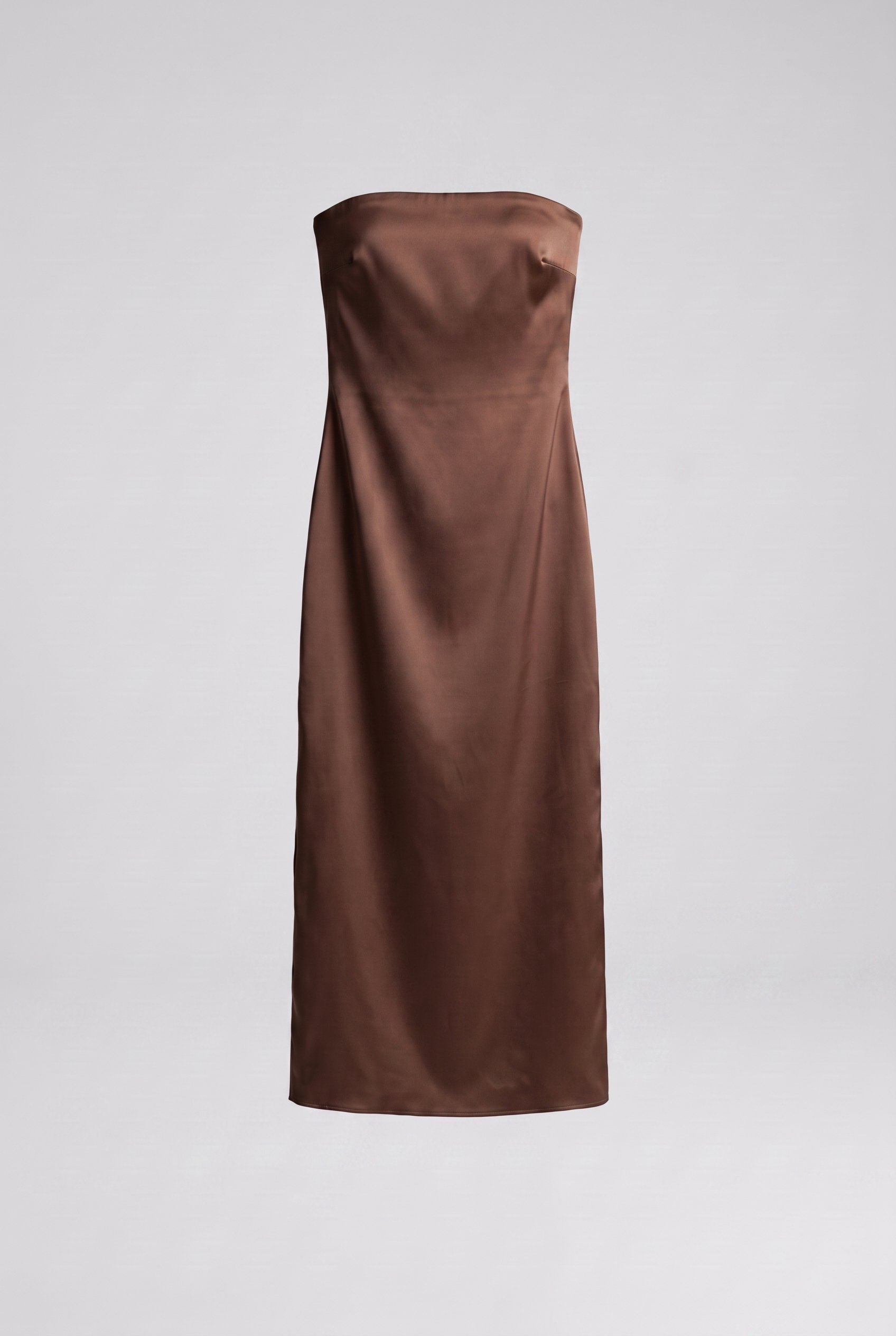Adeline — Strapless Satin Column Midi Dress