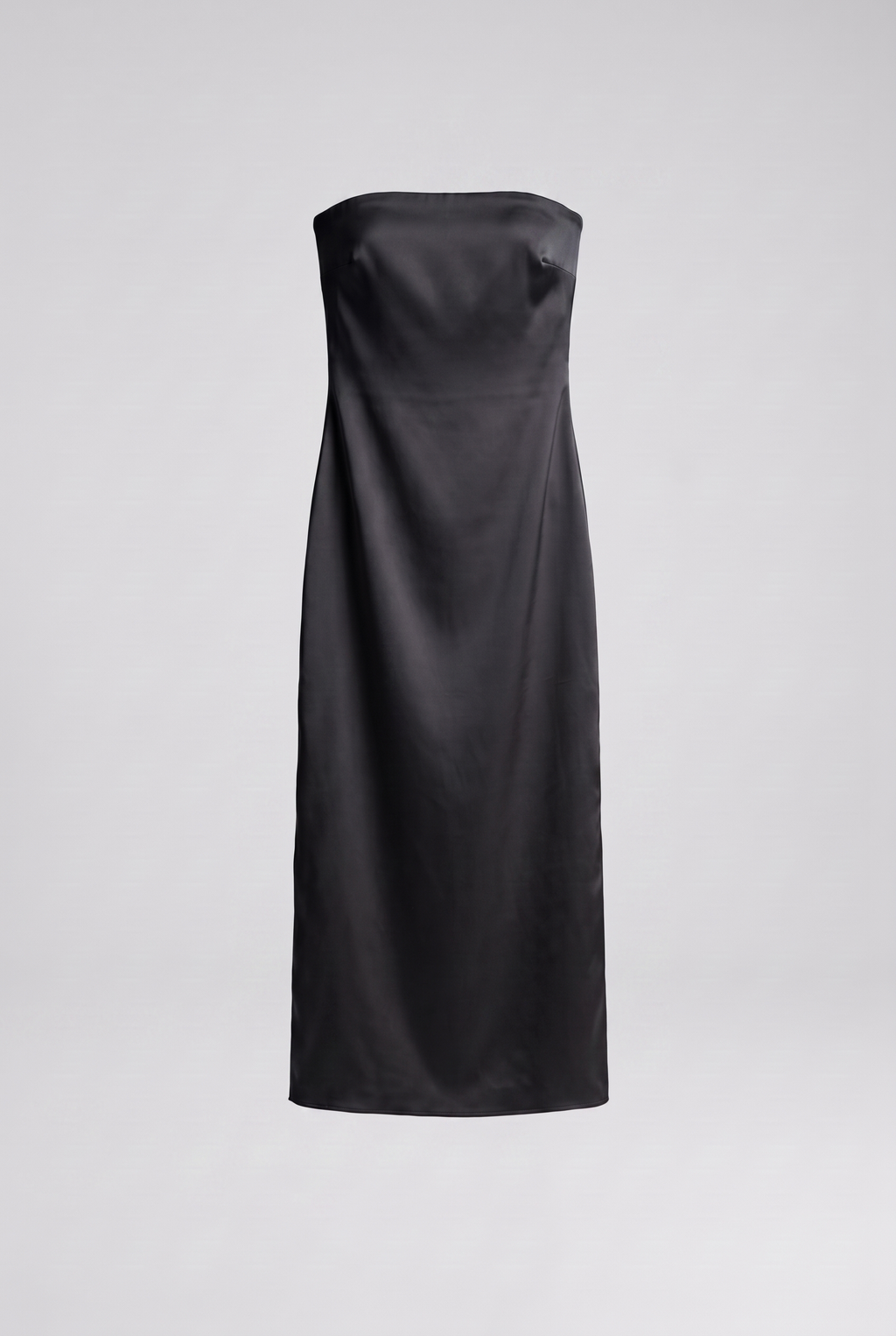 Adeline — Strapless Satin Column Midi Dress