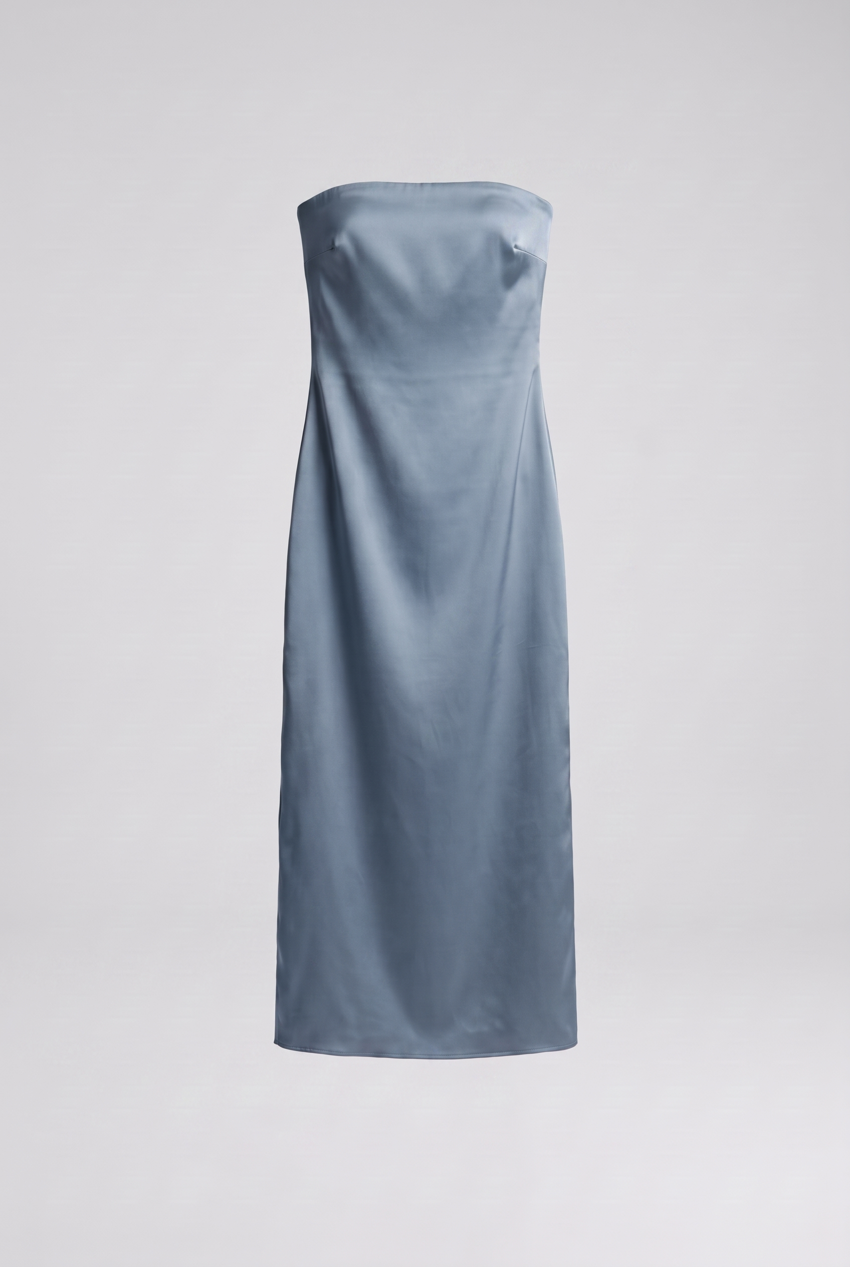 Adeline — Strapless Satin Column Midi Dress