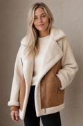 Perrine | Faux Shearling Open Front Coat - front view
