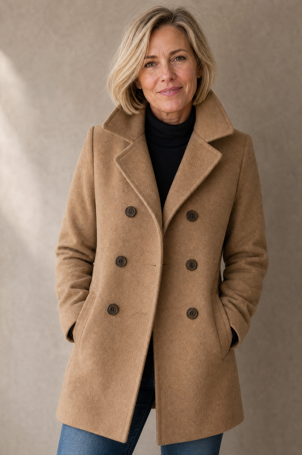 Harriet | Double Breasted Notch Lapel Pea Coat - front view