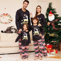 Black reindeer print Christmas pajama set with red white and black patterned pants