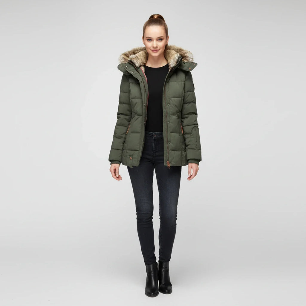 Greer | Button Front Faux Fur Trim Puffer Jacket - view 4