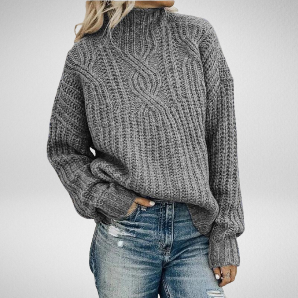 Iris Cable Knit Mock Neck Sweater - front view