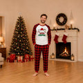 Matching holiday pajamas with Santa hat print raglan top and red buffalo check pants - view 2
