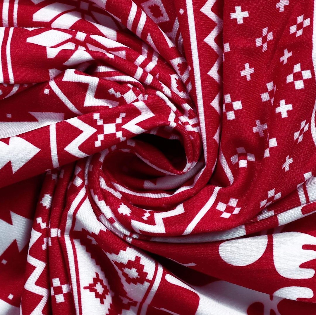 Matching family Christmas pajamas in red and white Fair Isle reindeer print - view 17