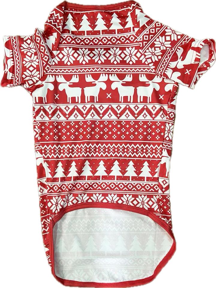 Matching family Christmas pajamas in red and white Fair Isle reindeer print - view 18
