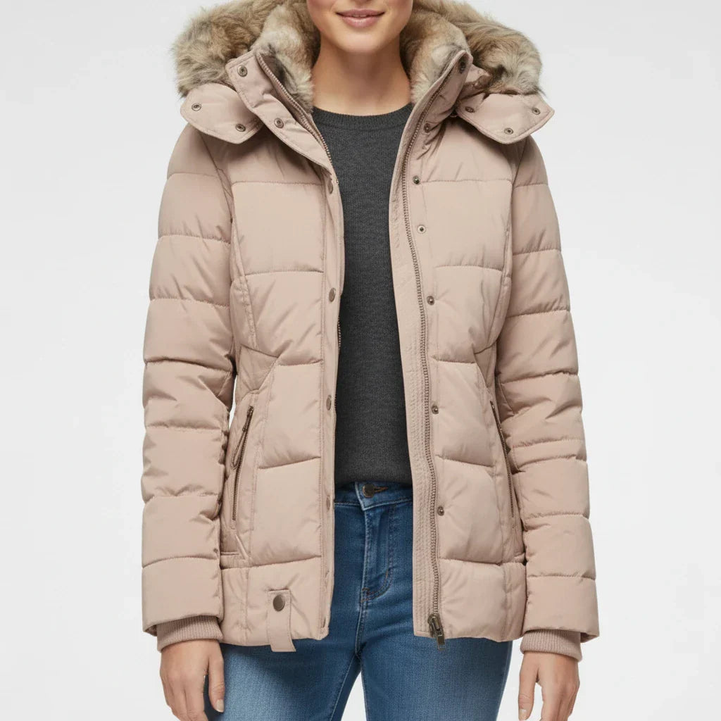 Greer | Button Front Faux Fur Trim Puffer Jacket - view 9