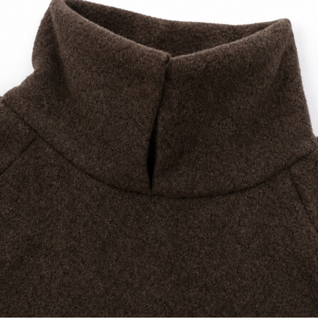 Woman wearing a brown turtleneck sweater and matching maxi skirt set - view 9