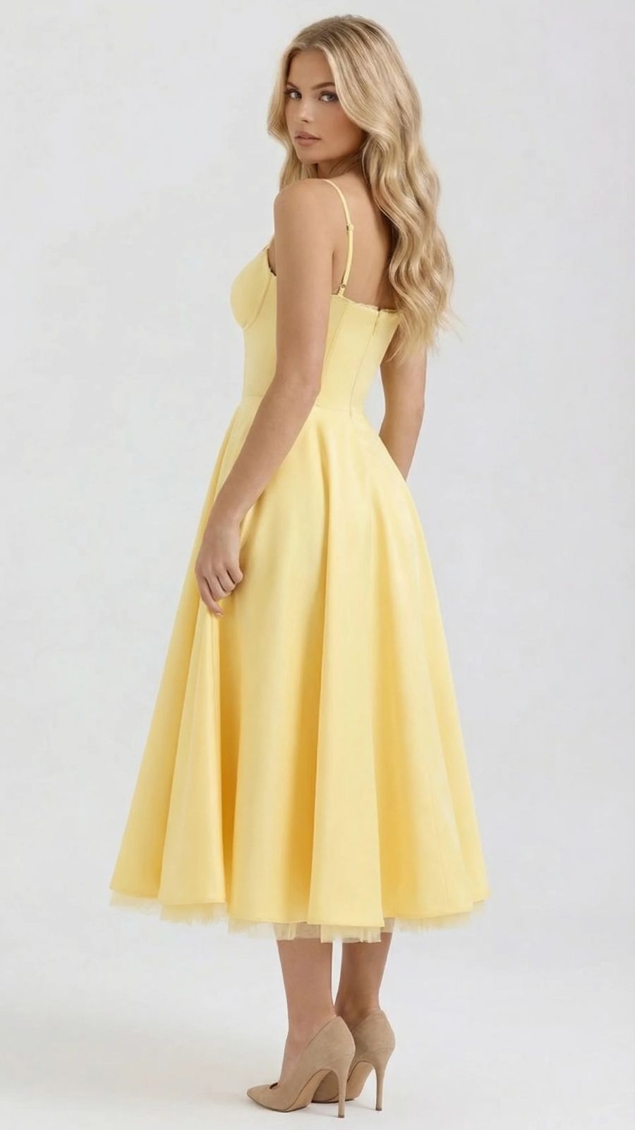 Juliana satin sweetheart midi dress with lace-trimmed bust cups and full flared skirt - view 15