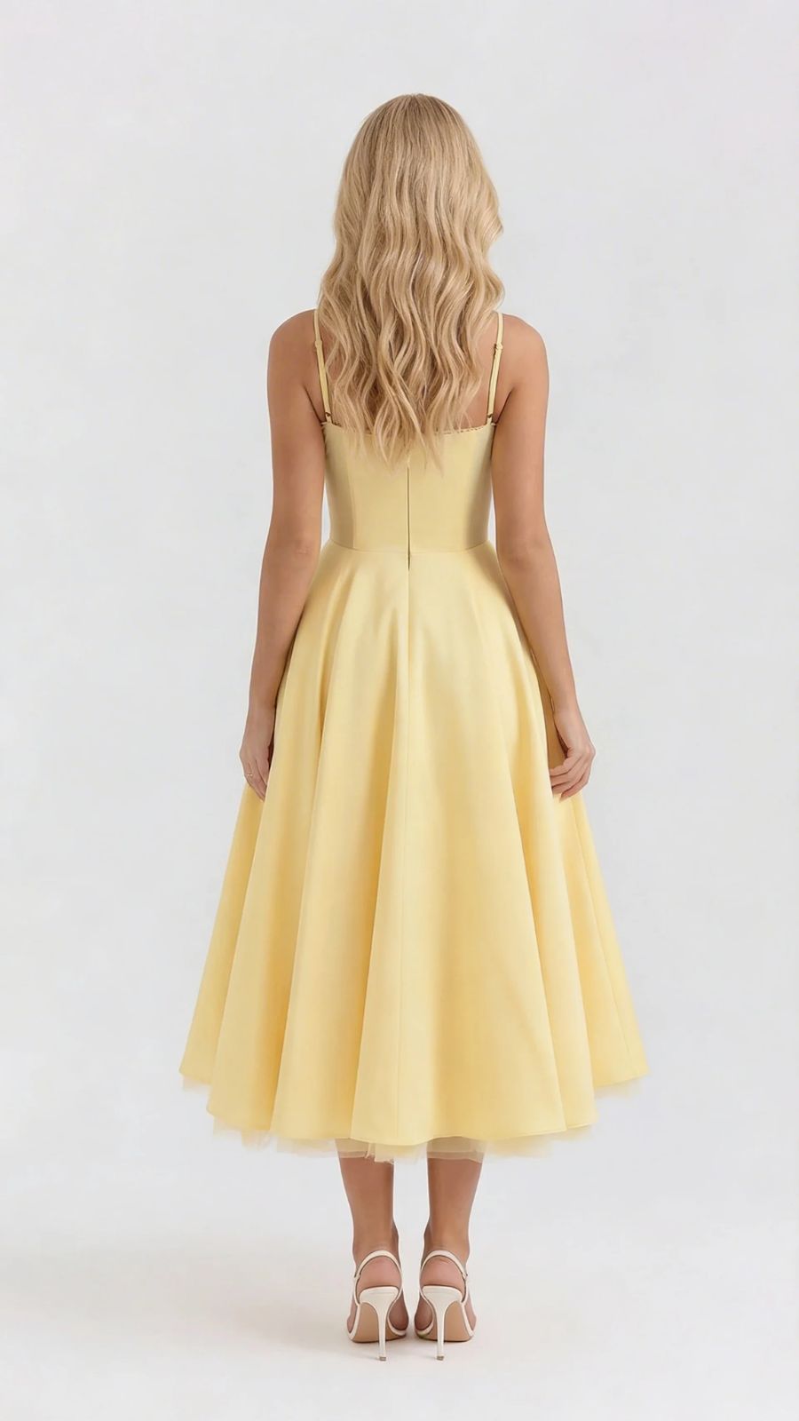 Juliana satin sweetheart midi dress with lace-trimmed bust cups and full flared skirt - view 19