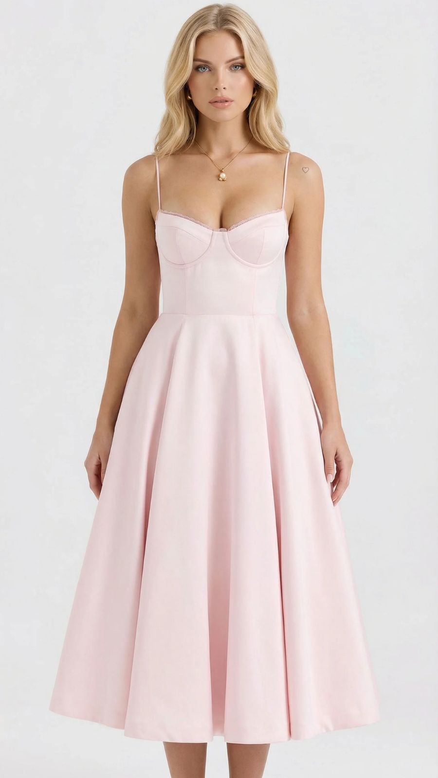 Juliana satin sweetheart midi dress with lace-trimmed bust cups and full flared skirt - view 20