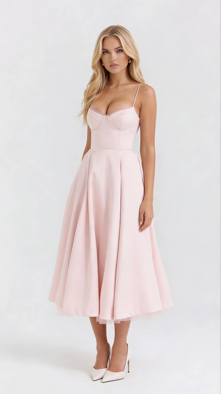 Juliana satin sweetheart midi dress with lace-trimmed bust cups and full flared skirt - view 21