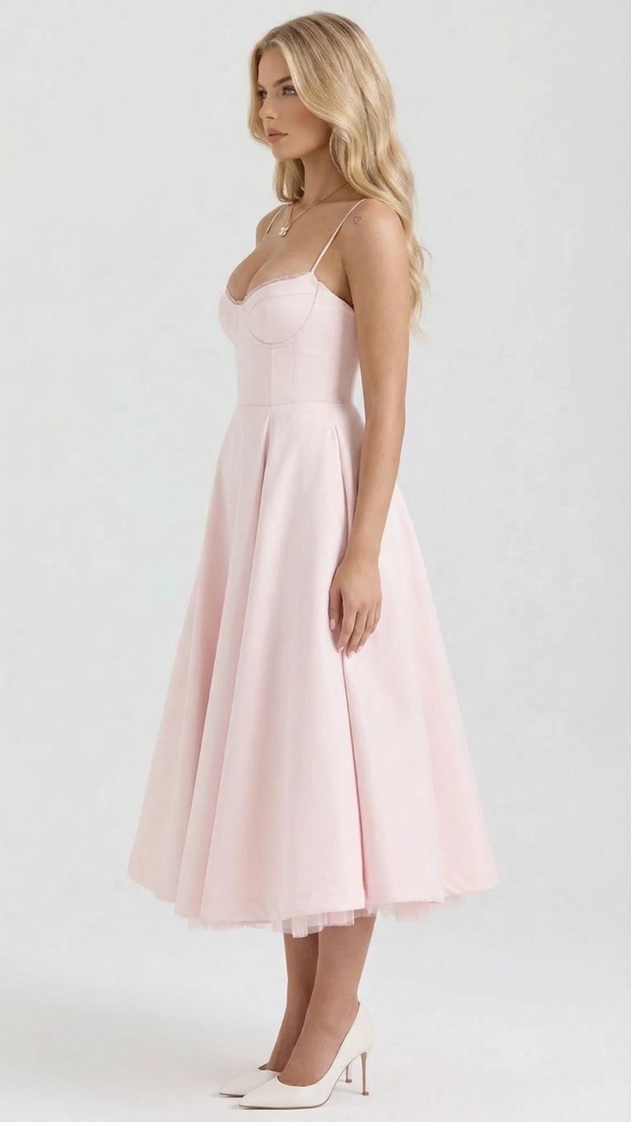 Juliana satin sweetheart midi dress with lace-trimmed bust cups and full flared skirt - view 22