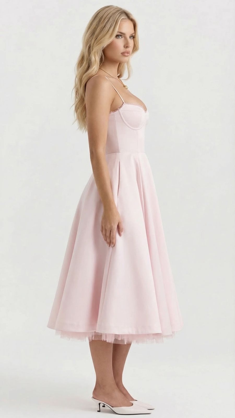 Juliana satin sweetheart midi dress with lace-trimmed bust cups and full flared skirt - view 23