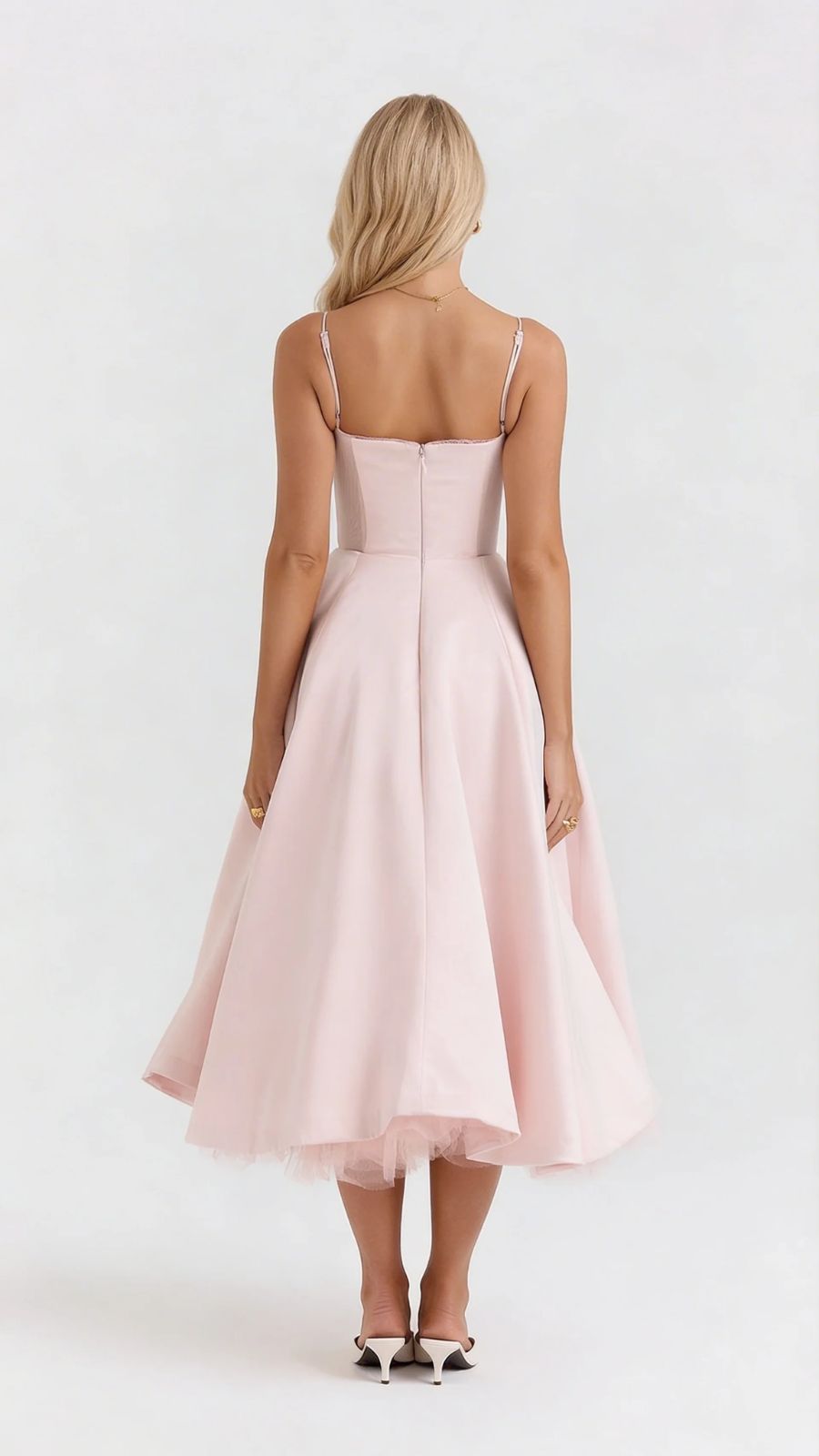 Juliana satin sweetheart midi dress with lace-trimmed bust cups and full flared skirt - view 24