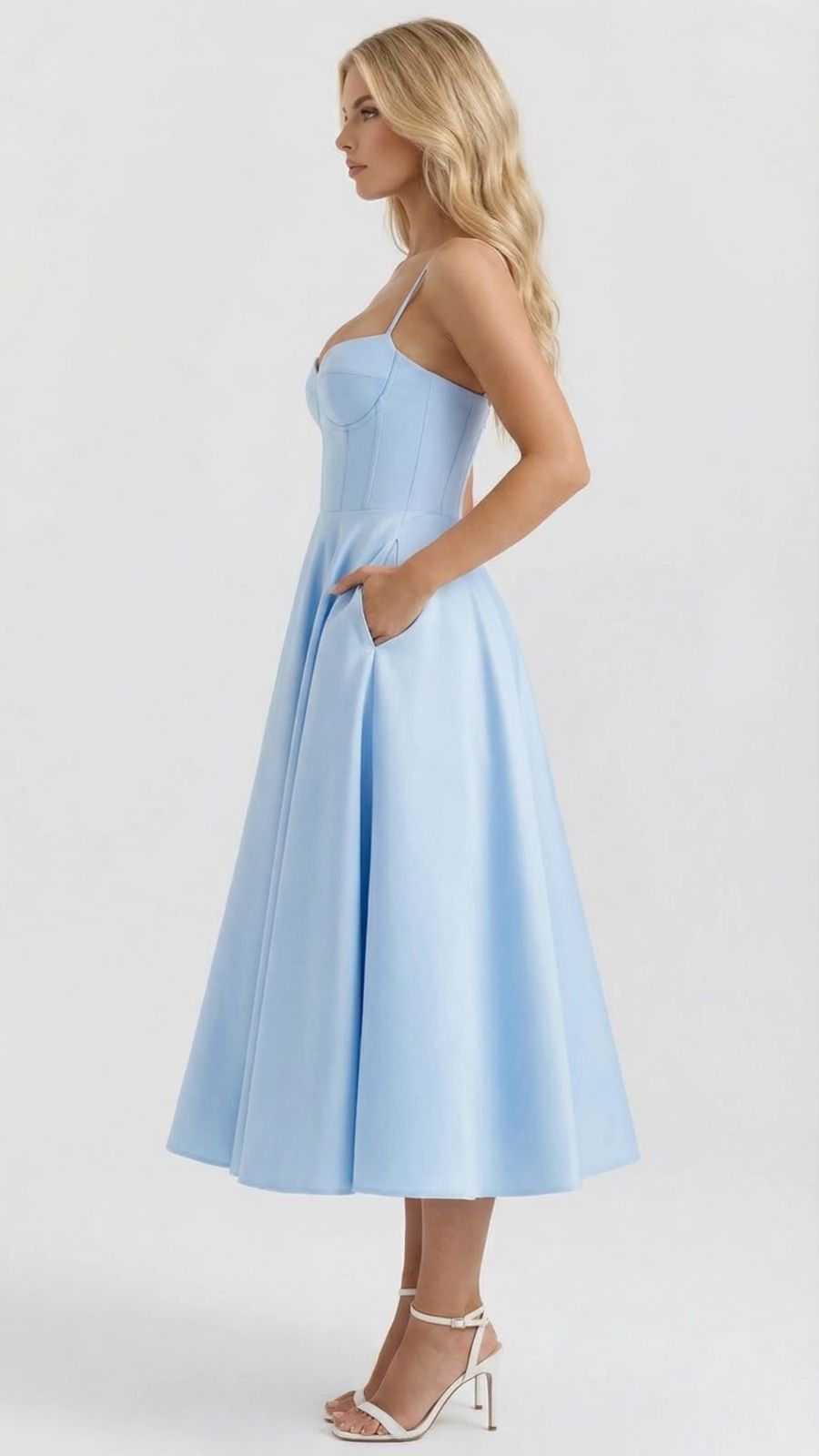 Juliana satin sweetheart midi dress with lace-trimmed bust cups and full flared skirt - view 28