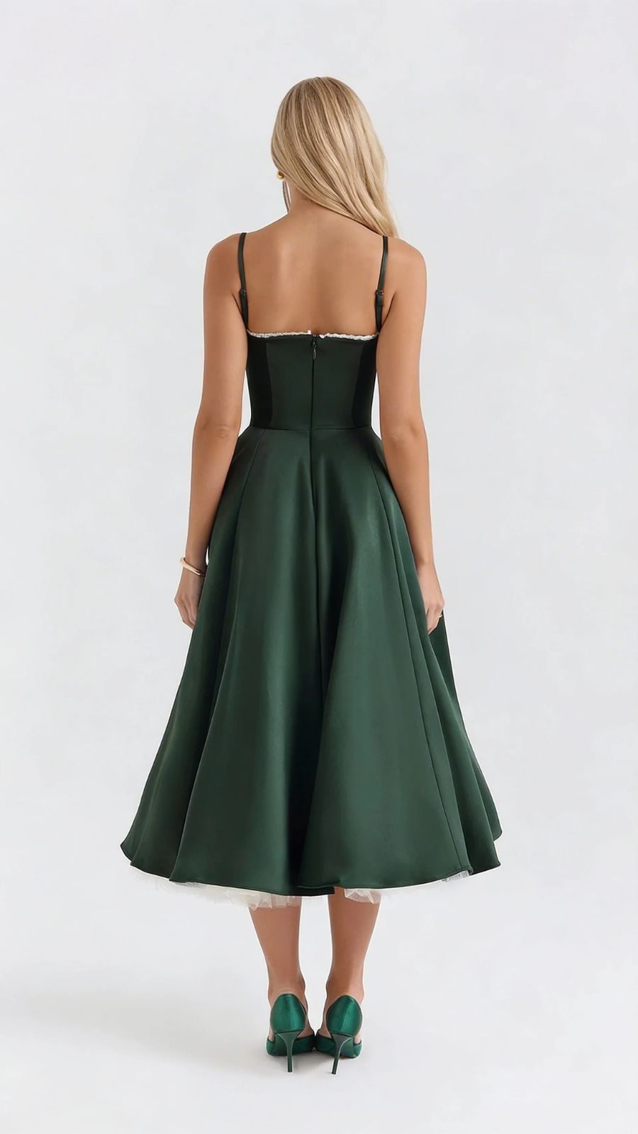 Juliana satin sweetheart midi dress with lace-trimmed bust cups and full flared skirt - view 3
