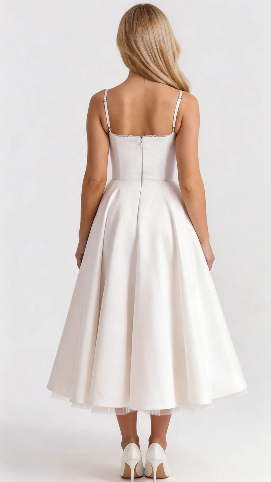 Juliana satin sweetheart midi dress with lace-trimmed bust cups and full flared skirt - view 32
