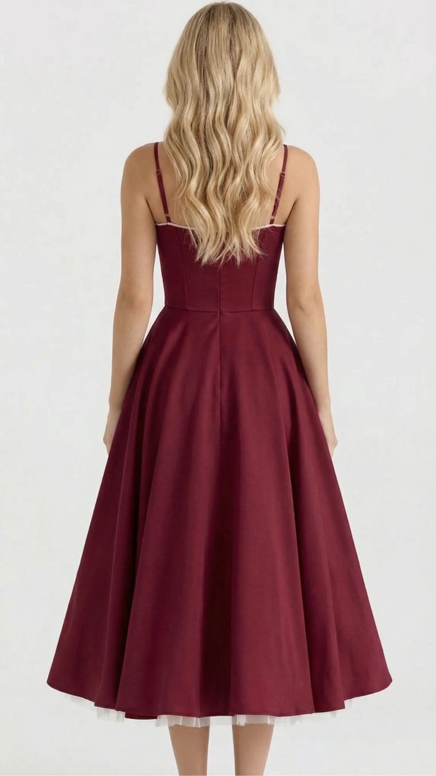 Juliana satin sweetheart midi dress with lace-trimmed bust cups and full flared skirt - view 7