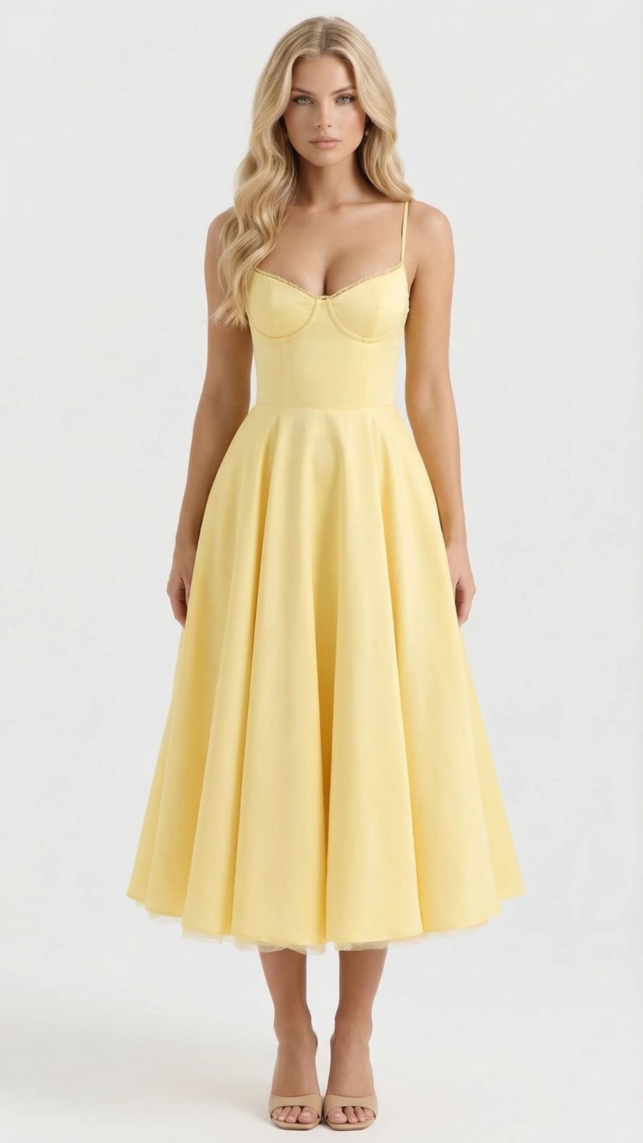 Juliana satin sweetheart midi dress with lace-trimmed bust cups and full flared skirt - view 9